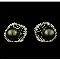 Tahitian Pearl and Diamond Earrings - 14KT White Gold