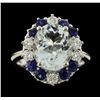 Image 2 : 4.33 ctw Aquamarine, Sapphire and Diamond Ring - 14KT White Gold