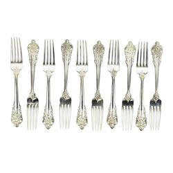 Wallace Grande Baroque Sterling Silver Luncheon Forks 7.5" Set of 10