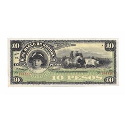 Mexico bank of Sonora 10 peso paper money