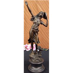 Woman Playing Tambourine Bronze Sculpture