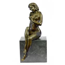 Sexy Nude Female Bronze Sculpture on Marble Base