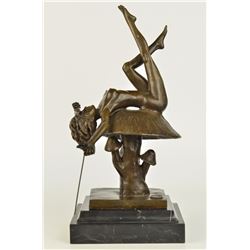 Nude Woodland Fairy Lays On Mushroom Bronze Sculpture on marble base