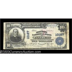 Pasadena, CA $10 1902 Plain Back Fr. 628 The Security NB