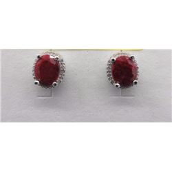 EARRINGS - 4.4 CTW OVAL FACETED RUBY & DIAMONDS IN STERLING SILVER SETTING - INCLUDES CERTIFICATE $4