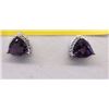 Image 2 : EARRINGS- TRILLION FACETED RICH DEEP PURPLE AMETHYST & DIAMOND IN STERLING SILVER SETTING - RETAIL E