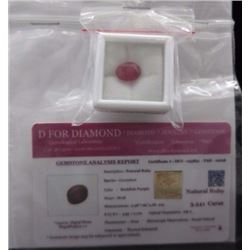 GEMSTONE - 3.54CT OVAL FACETED RUBY - INCLUDES GEMSTONE ANALYSIS REPORT - RETAIL ESTIMATE $400