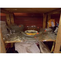 SHELF OF GLASSWARE, PLATES & MORE