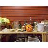 Image 1 : SHELF LOT OF COLLECTABLE & HOUSE HOLD - INCLUDING PUMPKIN MUG, BELLOWS, COLLECTABLE BOTTLES AND MROE