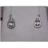 Image 4 : EARRINGS - NEW OVAL FACETED BLUE TOPAZ & ROUND FACETED YELLOW CHAMPAGNE DIAMONDS IN STERLING SILVER 