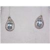 Image 5 : EARRINGS - NEW OVAL FACETED BLUE TOPAZ & ROUND FACETED YELLOW CHAMPAGNE DIAMONDS IN STERLING SILVER 