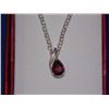 Image 1 : NECKLACE - 1.15CT PEAR FACETED GARNET & DIAMOND IN STERLING SILVER SETTING - BEZEL/PRESSURE SET - IN