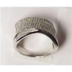 *** FEATURE ITEM*** - RING - ROUND FACETED NATURAL DIAMONDS IN STERLING SILVER CROSS OVER BAND DESIG