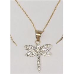 NECKLACE - NEW CUBIC ZIRCONIA IN 10K YELLOW GOLD DRAGON FLY DESIGN SETTING - RETAILI ESTIMATE $350