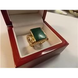 RING - JADE STONE IN 10K YELLOW GOLD SETTING - RETAIL ESTIMATE $400