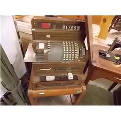 VINTAGE NATIONAL CASH REGISTER WITH WOOD TONE METAL