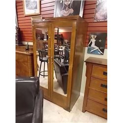 VINTAGE MAPLE WARDROBE WITH MIRRORED FRONT