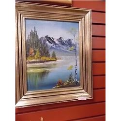 FRAMED OIL PICTURE - LAKE & MOUNTAINS