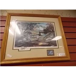 FRAMED LIMITED COMMEMORATIVE PRINT - KEN ZYLLA - PHEASANTS - "NARY A CARE" - 24 X 20" FRAME - WITH S