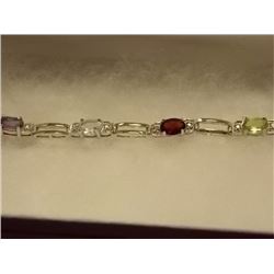 BRACELET - MULTI-GEMSTNE & DIAMOND IN STERLING SILVER WITH SCALLOP BOX DESIGNED LINKS  - INCLUDES CE