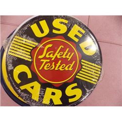AUTOMOBILIA MEMORABILIA - METAL SIGN - USED CARS - SAFETY TESTED