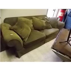 ROLLED ARM UPHOLSTERED COUCH WITH CUSIONS