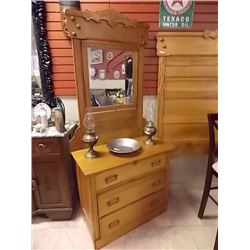 VINTAGE EAST LAKE QUEBEC ASH DRESSER WITH MIRROR - CIRCA 1870