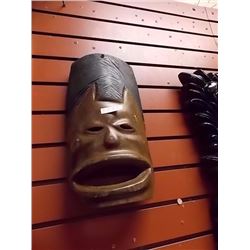 HAND CRAFTED CARVED WOOD MASK - smiling