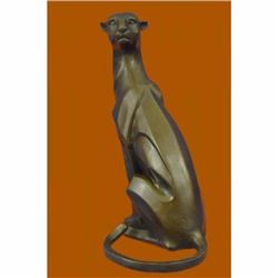 Modern Mountain Lion Bronze Sculpture on Marble Base Figurine