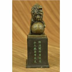 Vintage Casting Lion on Ball Bronze Sculpture on Marble Base Statue