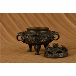 China Folk Favorites Bronze Gilded Dragon Incense burner Statue