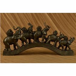 Five Elephant Crossing a Bridge of $100 US Bill Sign of Wealth Power Bronze Sculpture