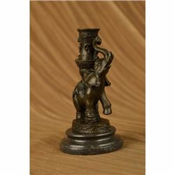 Elegant Elephant Candle Holder Bronze Sculpture on Marble Base Figurine