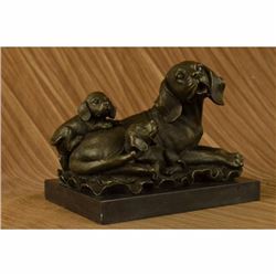 Retriever Dog Bronze Statue on Marble Base Sculpture
