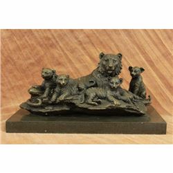 Tiger with Four Cubs Bronze Sculpture on Marble Base Statue