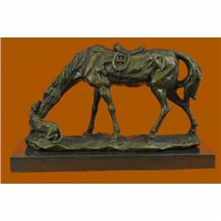 Dog and a Horse Friendship Bronze Sculpture on Marble Base Statue