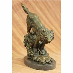 Howling Wolf Bronze Sculpture on Marble Base Statue