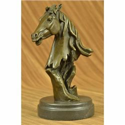 Modern Art Horse Head Bust Bronze Sculpture on Marble Base Statue