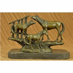 Animal Edition Family Horses Bronze Sculpture on Marble Base Statue