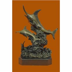 Florida Marlins Fishes Sea Ocean Cabin Office Trophy Bronze Sculpture