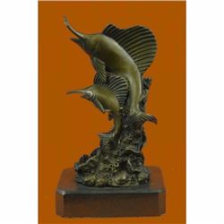 Vienna Hot Cast Two Marlin Bronze Sculpture on Marble Base Figurine