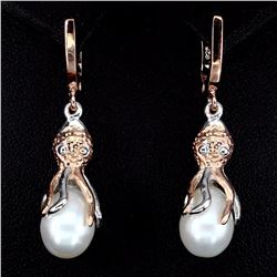 Natural Pearl Two Tone Octopus Earrings