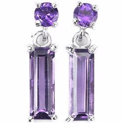 Natural Round & Baguette Amethyst Earrings