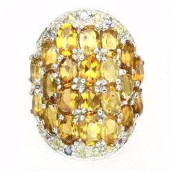 Natural  Yellow Citrine &  Sapphire 76 Cts Ring