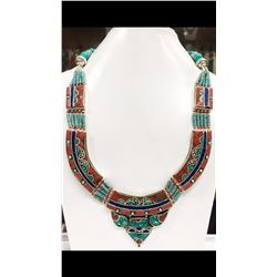 Tibet Hand Made Turquoise, Coral, Lapis Lazuli Necklace
