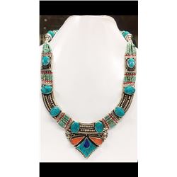 Tibet Hand Made Turquoise, Coral, Lapis Lazuli Necklace