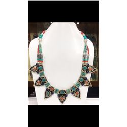 Tibet Hand Made Turquoise, Coral, Lapis Lazuli Necklace