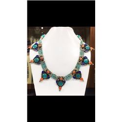 Tibet Hand Made Turquoise, Coral, Lapis Lazuli Necklace