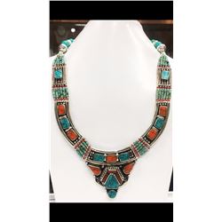 Tibet Hand Made Turquoise & Coral Necklace