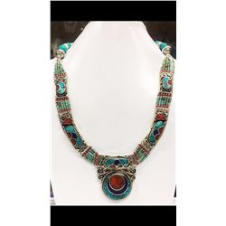Tibet Hand Made Turquoise, Coral, Lapis Lazuli Necklace